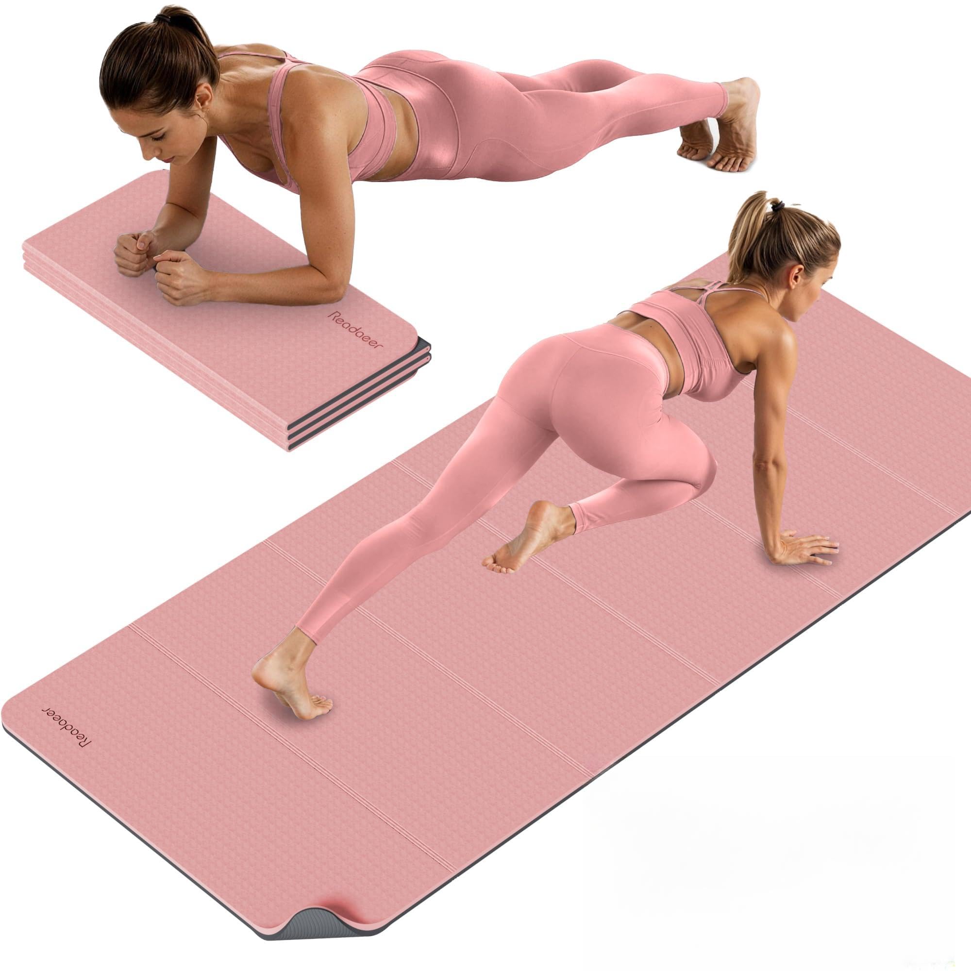 Readaeer Foldable Fitness Yoga Mat | 2/5" (10mm) Extra Thick | Non-Slip TPE | 75x26" Extra Long-Wide | Portable & Easy Store | for Yoga, Pilates