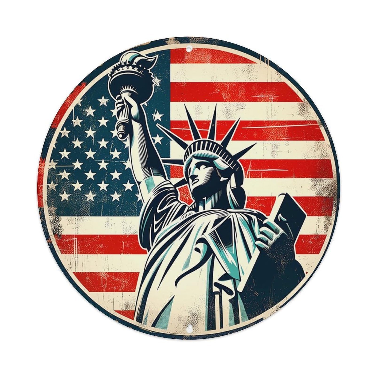 Statue Of Liberty American Flag Design Retro Metal Tin Sign, Vintage Metal Poster for home, Gaming Room, Studio Workshop,Bar,Garage Wall Art Decor 8x8 inch