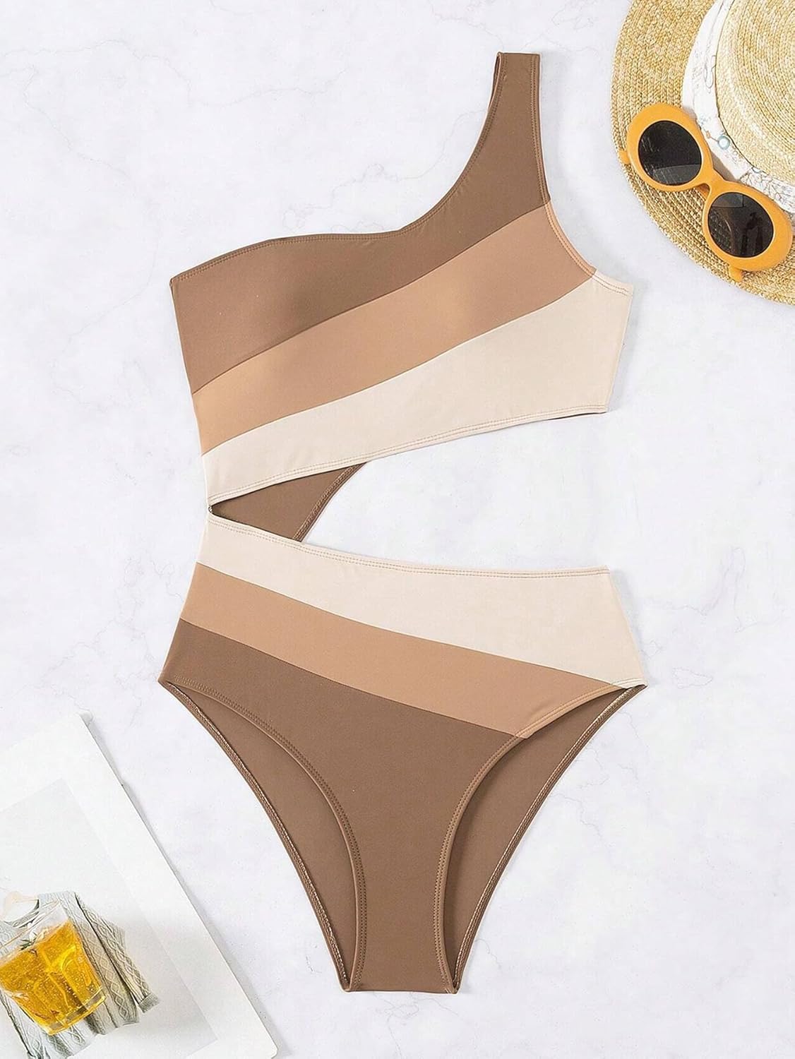 Leoparts Women's Color Block One Piece Swimsuits Monokini One Shoulder Cutout High Cut Bathing Suits Beachwear - Image 4