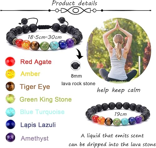 Miniatura 3 de SAMOCO Pulsera con difusor de aceite esencial para hombres y mujeres 0315in 7 chakras aromaterapia cuerda trenzada piedra natural cuentas de yoga