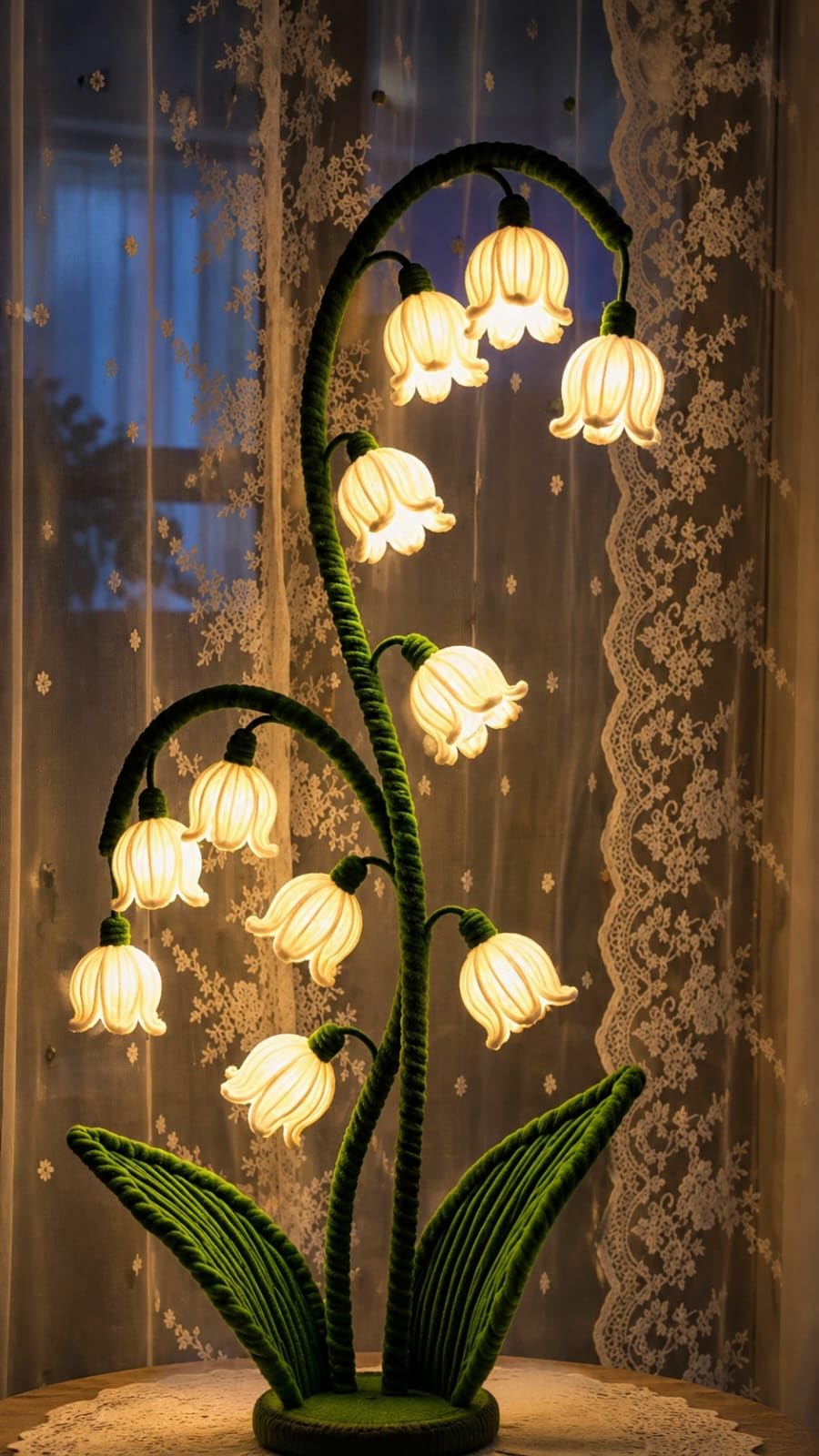 Lily of the Valley Flower Table Lamp, Warm White Bell Shades | Braided Green Stem, Multi-Head Design, Ambient Warm Glow, Botanical Home Decor, Handcrafted Style-image-23