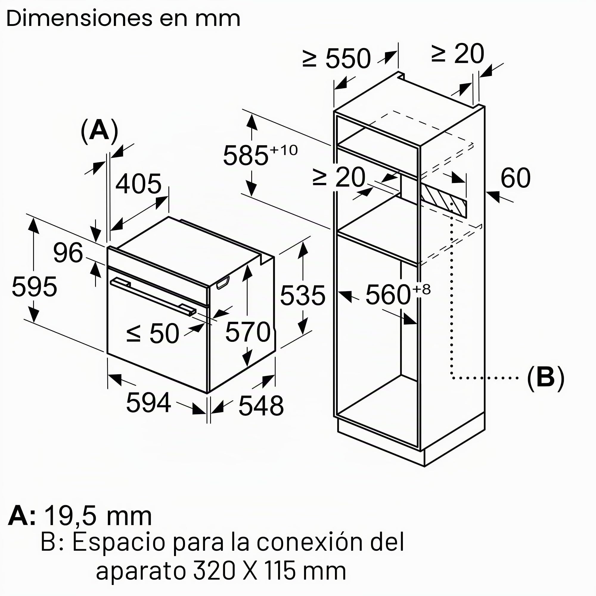 Bosch HQA574BB3 Serie 4, Horno con vapor empotrable, pirólisis: limpieza del horno sin esfuerzo, pantalla LED roja, 10 programas automáticos, negro, 60 x 60 cm