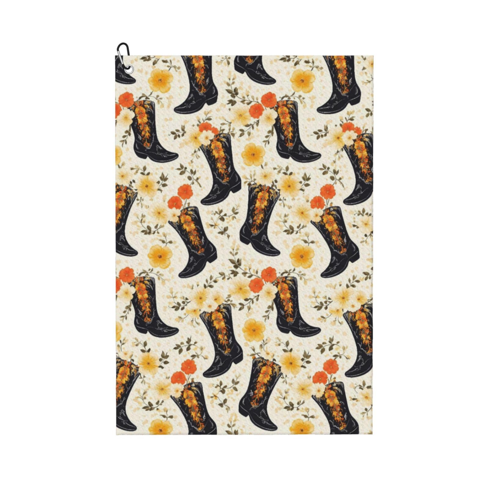 Oudrspo Vintage Cowboy Boot & Flower Pattern Multi-Functional Golf Towel | Absorbent Quick Drying 16x24in