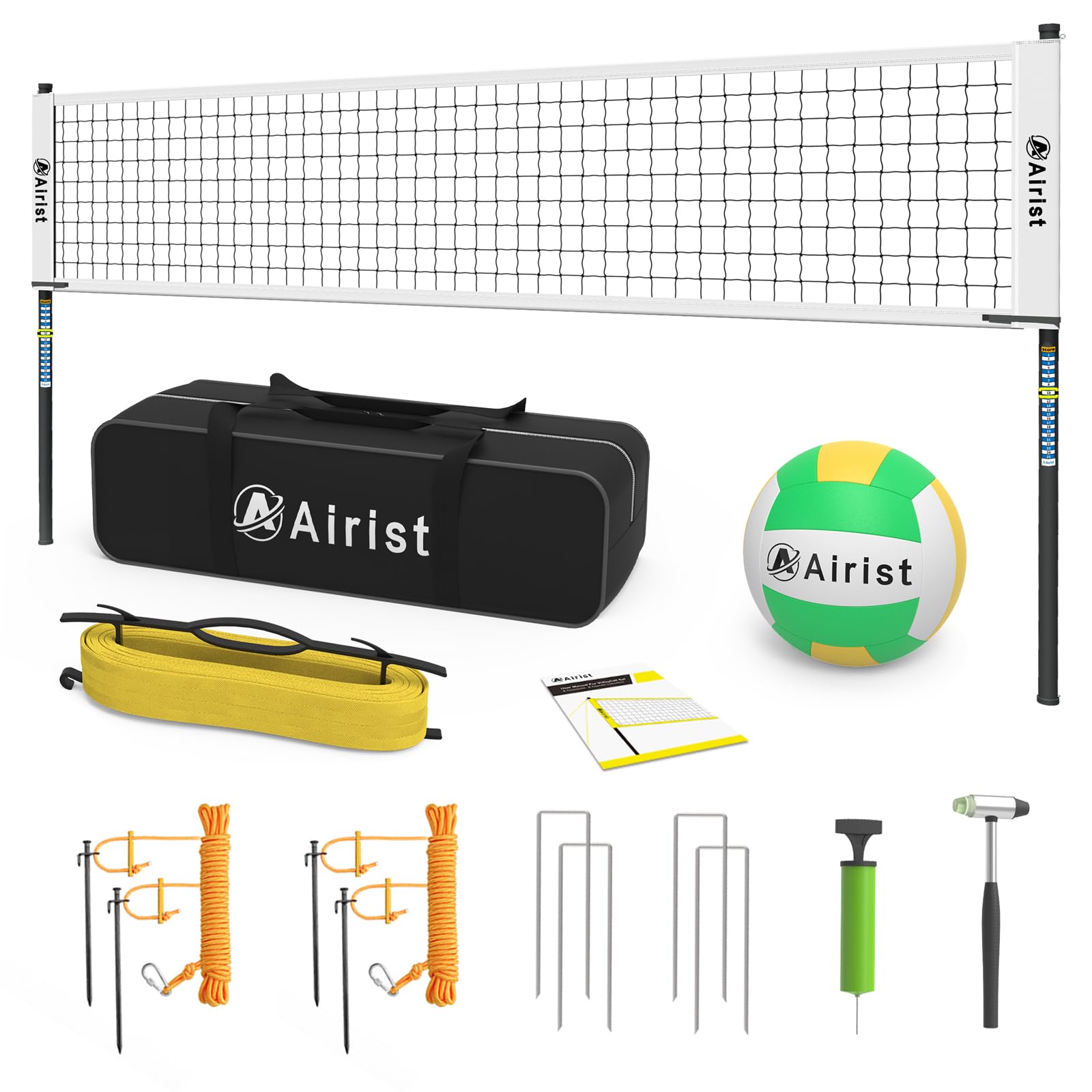 Rete Beach Volley Rete Pallavolo OOYCYOO Portatile - Regolabile, Con Zaino, Per Spiaggia/Giardino, Professionale Rete Regolabile