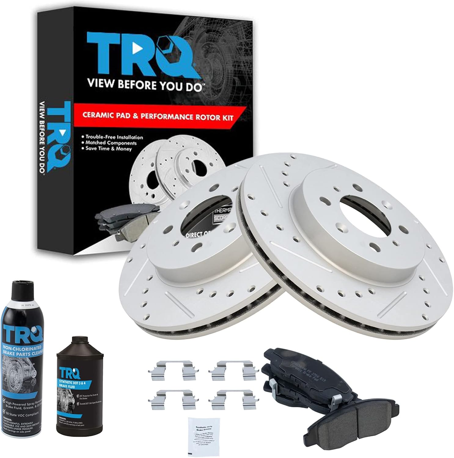 TRQ Front Performance Brake Pad & Rotor Kit Brake Chemical Kit Brake Pads Brake Rotors Set Ceramic Premium G-Coated Compatible with 1996-2005 Honda Civic 2010-2014 Insight