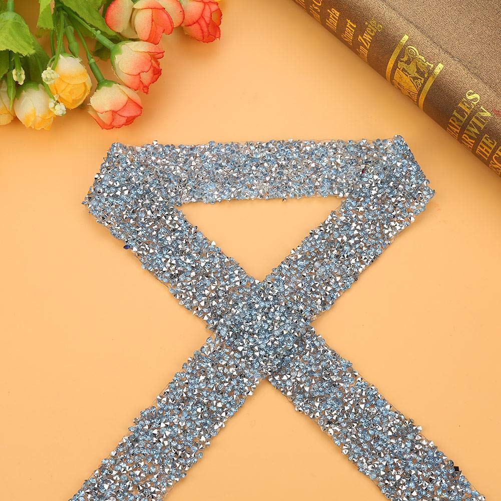 Rhinestone Mesh Ribbon,1 Yard 30mm Bling Mesh Wrap Roll Sparkle Crystal Rhinestone for Wedding Decorations Party Supplies(Light Blue)