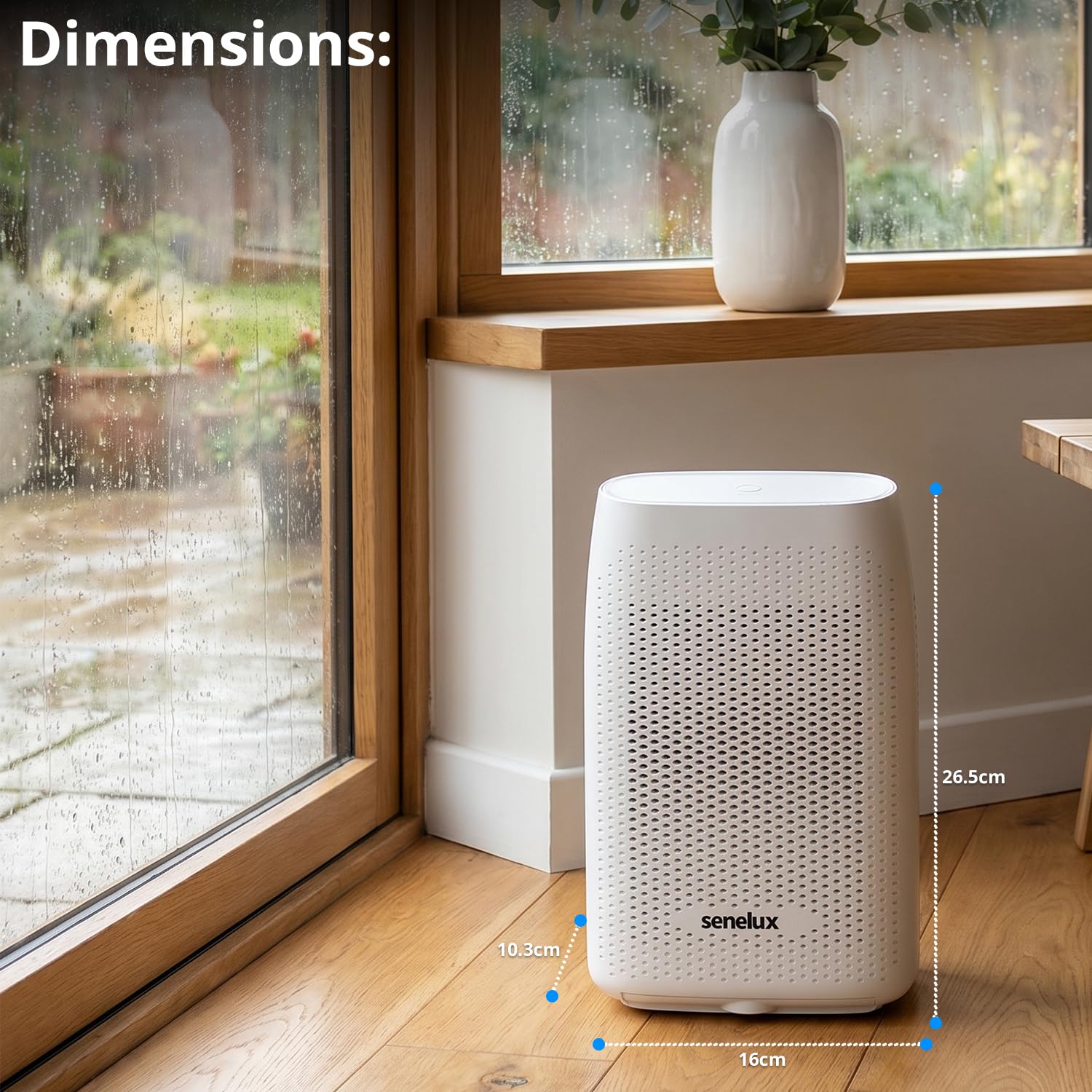 Senelux Deumidificatore T8PLUS, 2000ml, Ultra Silenzioso, Risparmio Energetico, Spegnimento Automatico, 0,71 Litri/Giorno, Bianco per Casa, Camera da Letto, Armadio ecc.