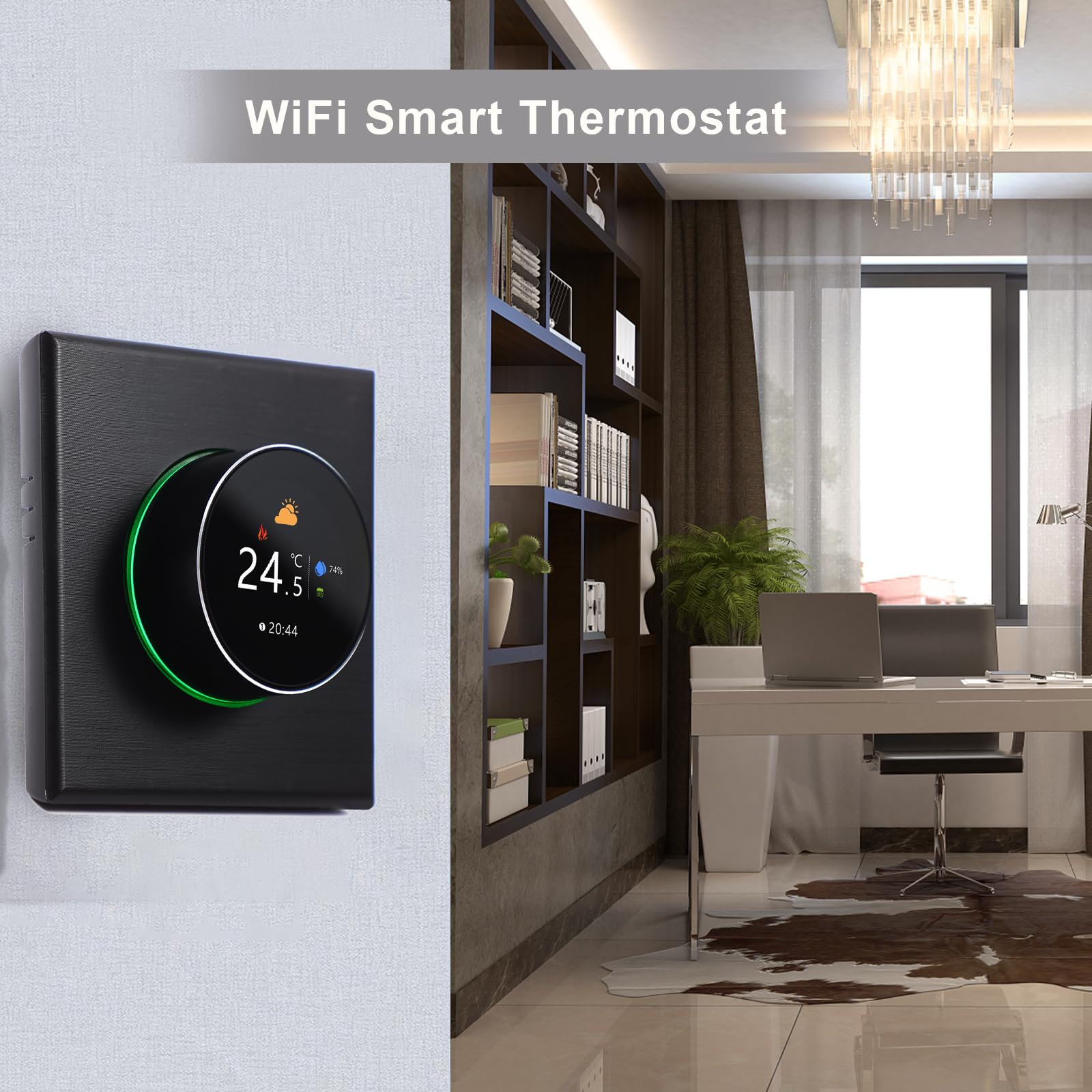 Termostato WiFi Programable for Calentador de Agua Compatible with | NTC3950, ±1℃ Precisión, 5A Carga Agua, 16A Suelo Radiante, Carcasa PC+ABS, Smartlife App, Caja 86mm, Caja Redonda 60mm