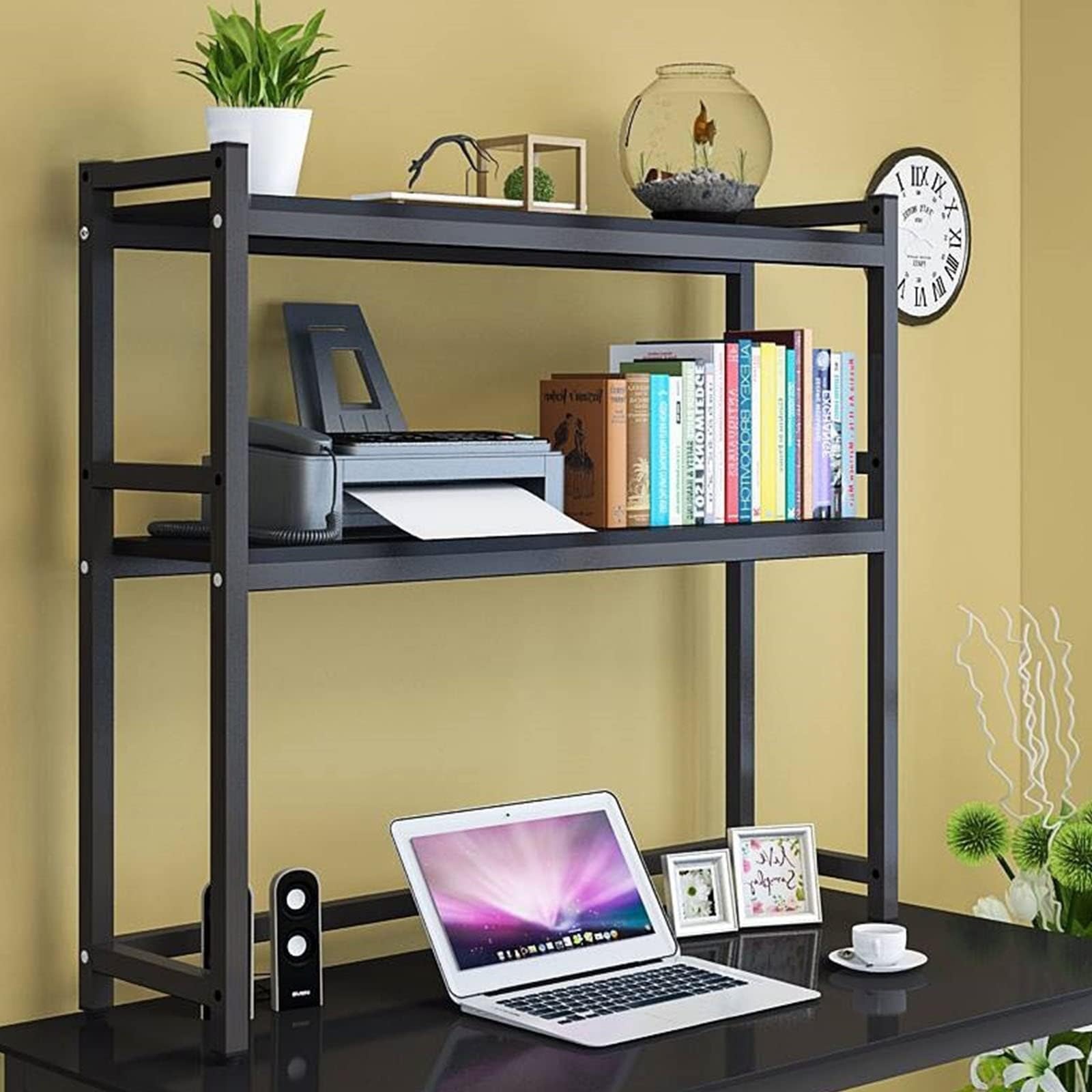 Wood Desktop Bookshelf - For Computer Desk - 2-Tier Hutch Bookcase Organizer - View #2