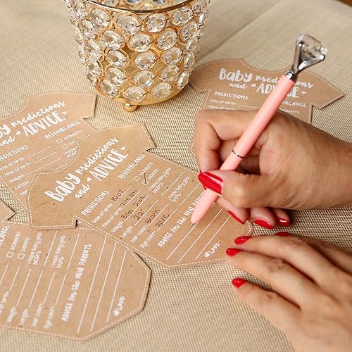 Miniatura 7 de Kate Aspen Predicciones de bebé para tarjetas de consejos de baby shower, 50 unidades con forma de mameluco para niña o niño, decoración de género