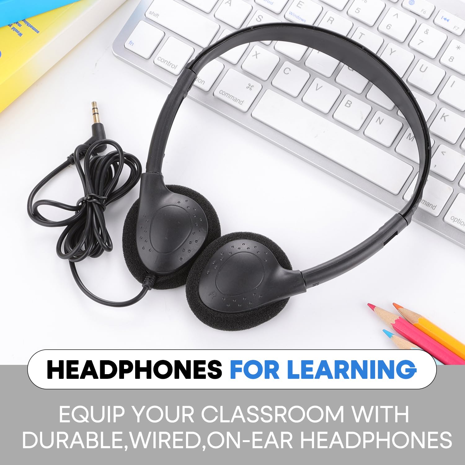 Paquete de 20 auriculares de aula para niños, estudiantes escolares, auriculares duraderos con cable, juego de clase para niños, adolescentes, niños y adultos (GS857, negro)