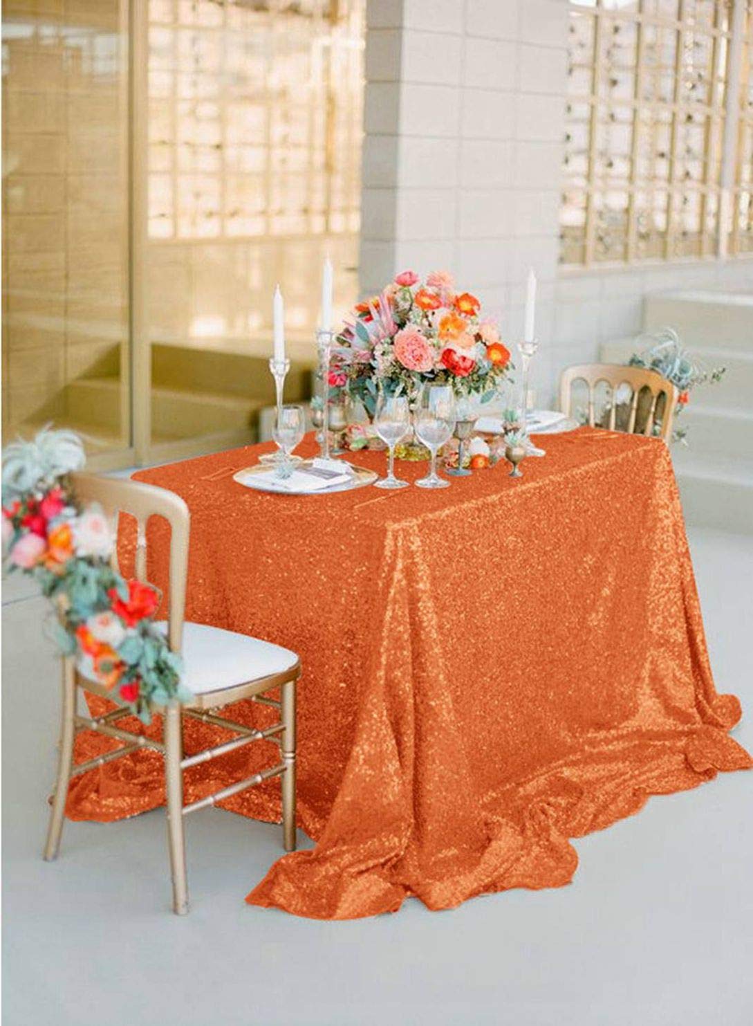 ShinyBeauty Sequin Tablecloth Wedding Party Dinner Decoration 60x102-Inch (Orange)