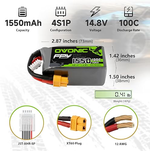 Miniatura 8 de OVONIC 4s Lipo Batería 100C 1550mAh 14.8V Lipo Batería con XT60 Conector para RC FPV Racing Drone Quadcopter