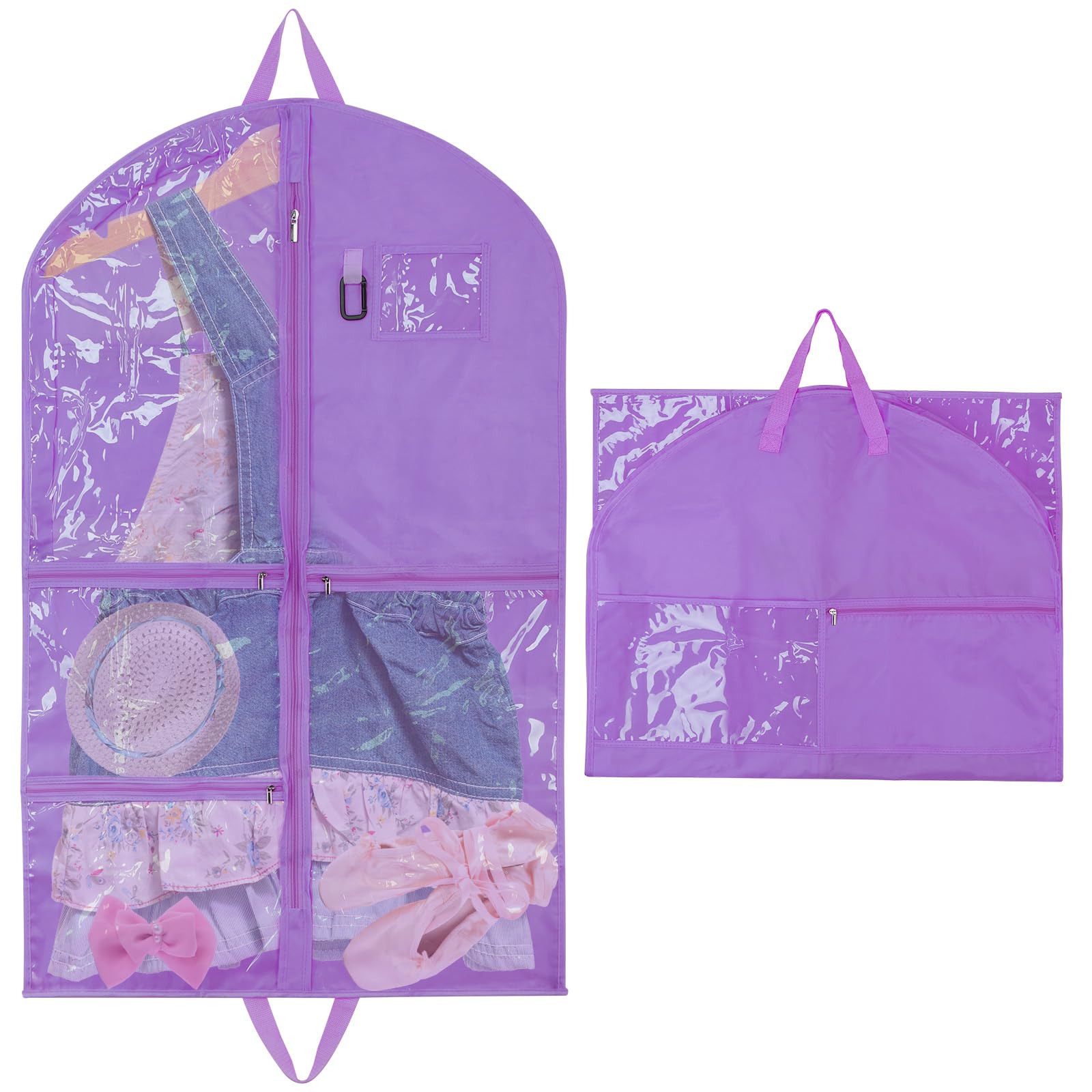 Kssvzz 40 inch Dance Costume Bag, Suit Bags for Women Waterproof, Hanging Dress Bags with 5 Zipper Pockets, Foldable Travel Garment Bag with ID Slot for Dancers, Kids, Women (Purple)
