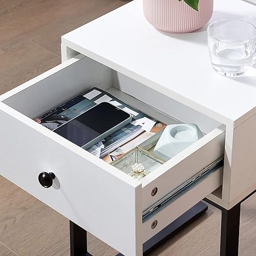 Miniatura 6 de VECELO Juego de 2 mesitas de noche modernas con extremo de cajón, mesa auxiliar para dormitorio, sala de estar, espacio pequeño, mesita de noche con