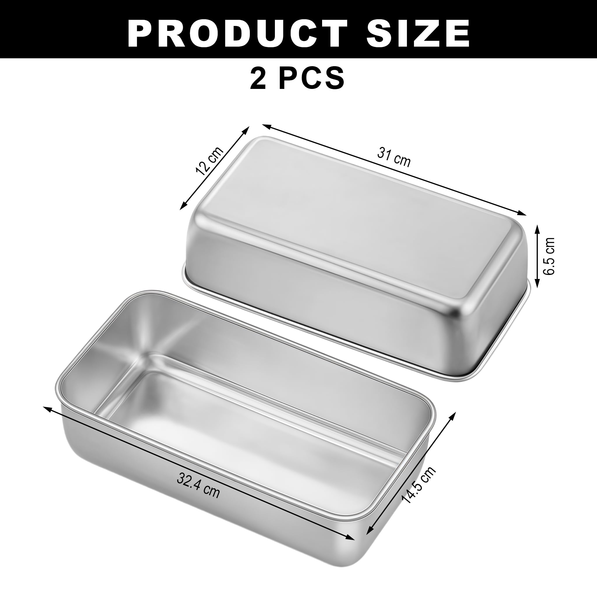 Moule à Pain en Acier Inoxydable 2 Pièces, Moule Rectangulaire 30 cm pour Pain et Gâteau, Moule à Pain Grillé Haute Qualité pour la Maison et la Boulangerie
