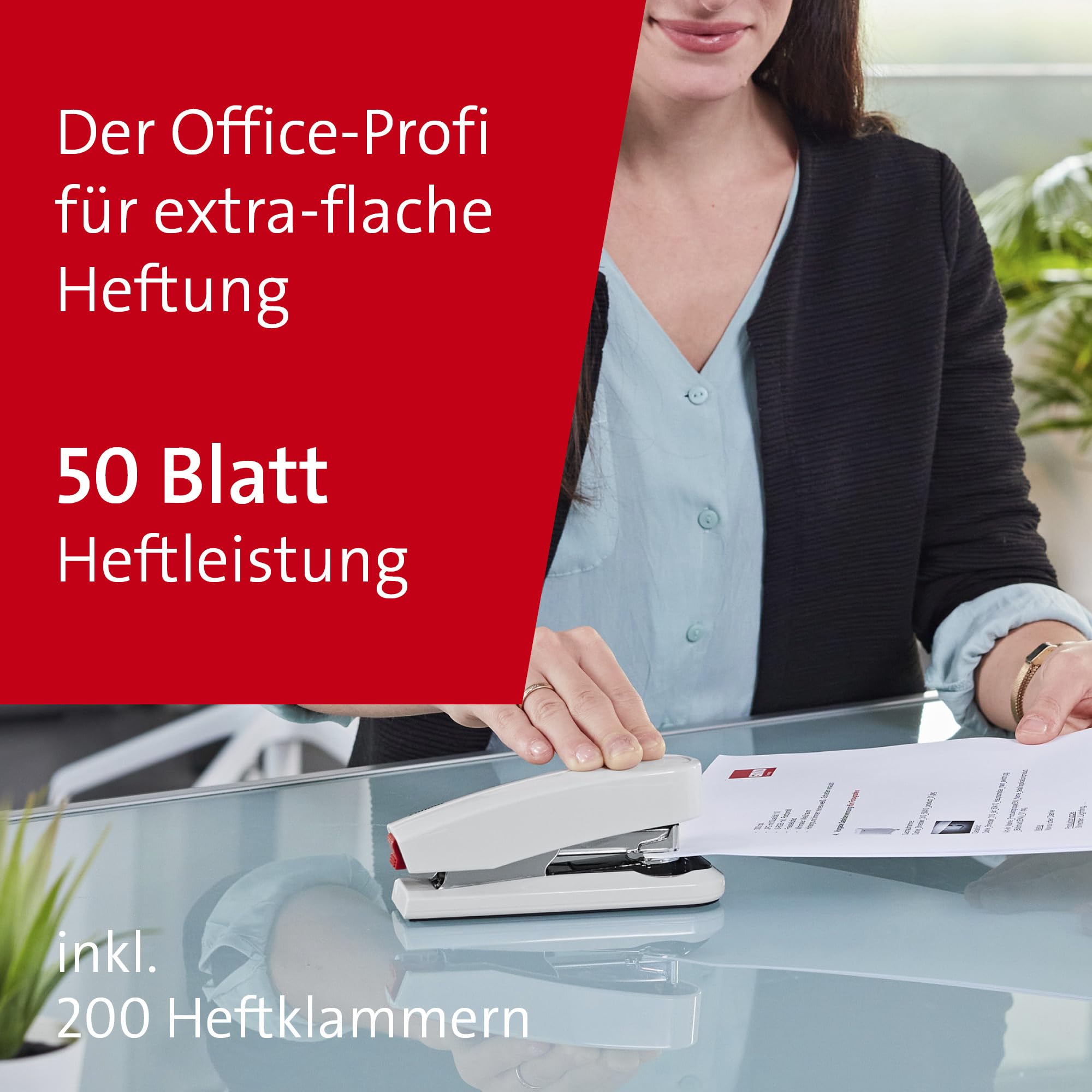 Novus B 4 FC Heftgerät (50 Blatt, Flachheftung, inkl. 200 Heftklammern) grau