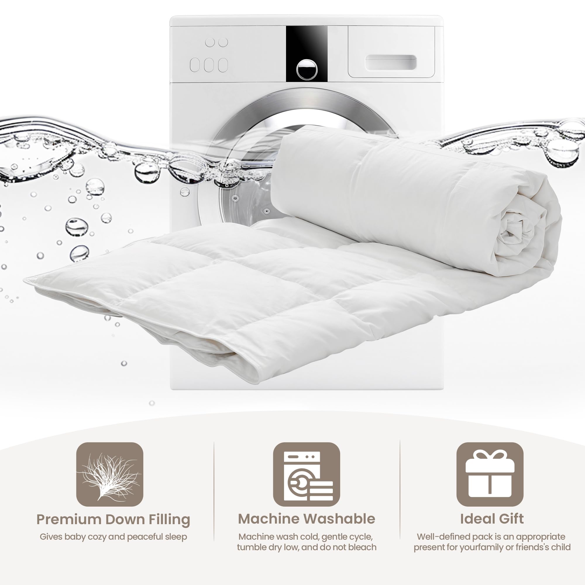 Edredón multifuncional de plumón de ganso para niños pequeños, de viaje, para cuna, 100 % algodón orgánico y lavable, unisex, para todas las estaciones, color blanco, 41 x 48 pulgadas