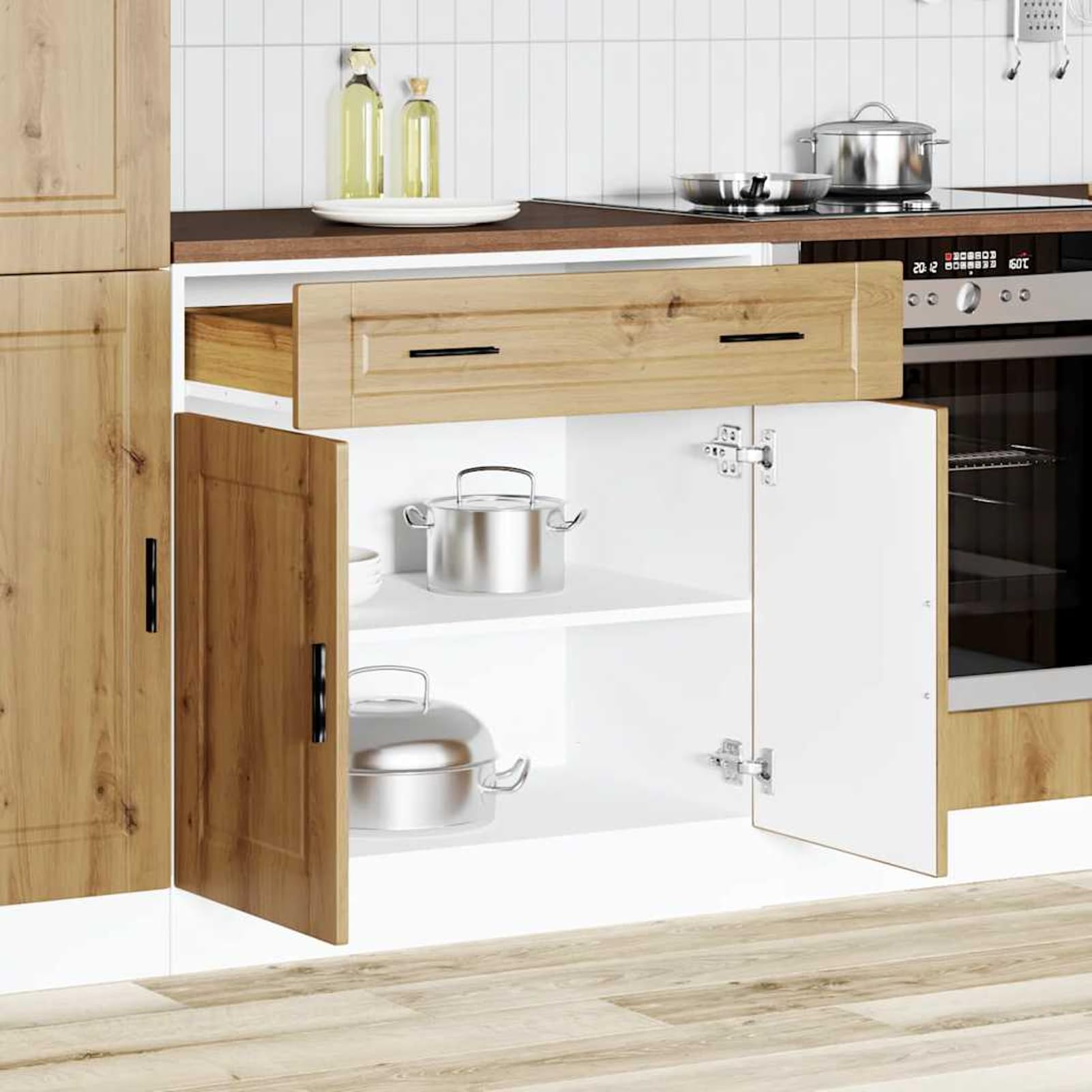 Gecheer Mobile Base Cucina, Mobile da Appoggio con Ante, Multistrato Rovere, 80x46x81.5 cm, con Ripiano Interno, per Cucina Casa