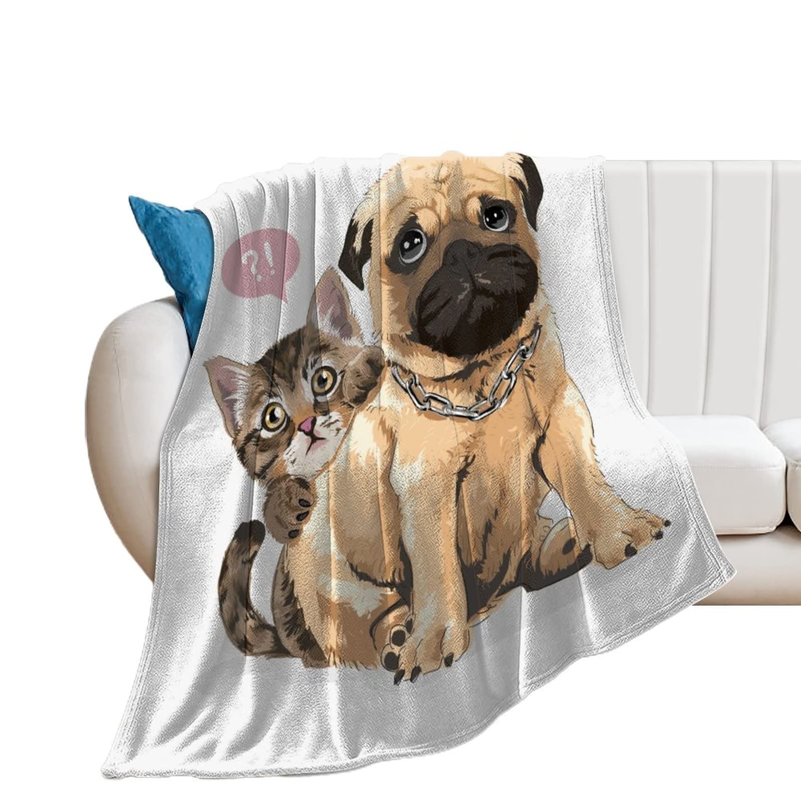Plaid canapé flanelle mignon chat et chien 130x150cm pour vos soirées cocooning