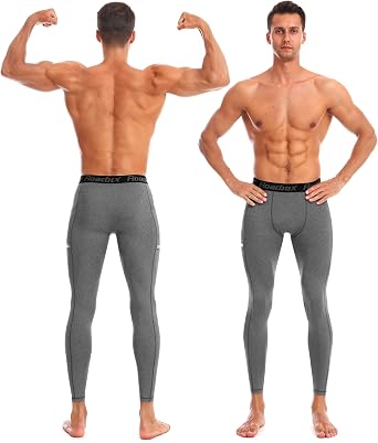 Roadbox Men's Compression Pants Running Tights with Pockets Athletic Leggings Base Layer for Workout Basketball Cycling Sport