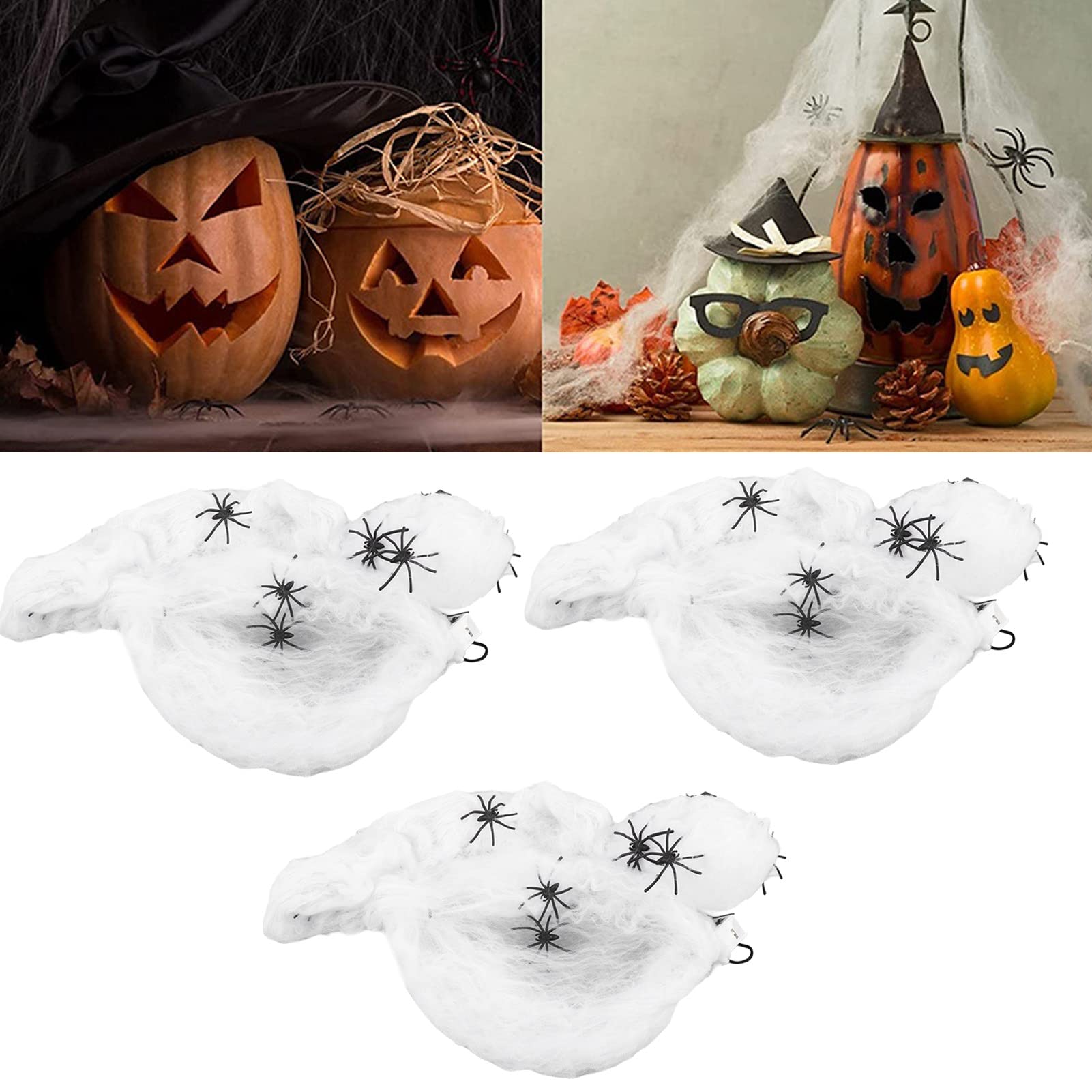3 Pezzi Decorazioni di Ragnatele, Decorazioni di Ragno Ragno Finto, Ragnatela Artificiale Ragnatela Divertenti Puntelli Decorazione di Halloween in Morbido Cotone per Casa