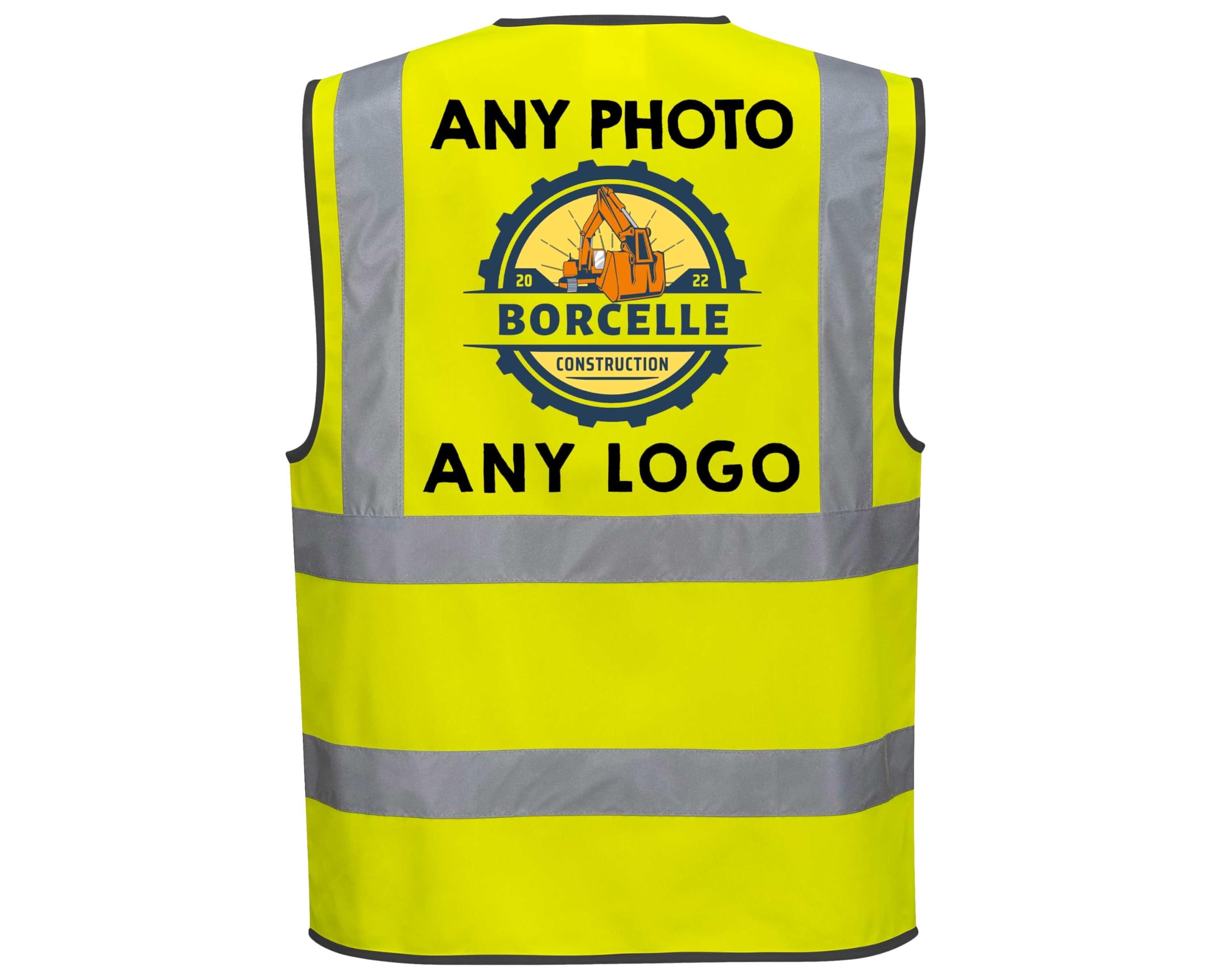 Custom Logo Hi-vis Vest - XL - Yellow - Back - High Visibility Safety Jacket - Personalised Photo Reflective Vest - Safety Vest with Custom Front and Back โ image 1