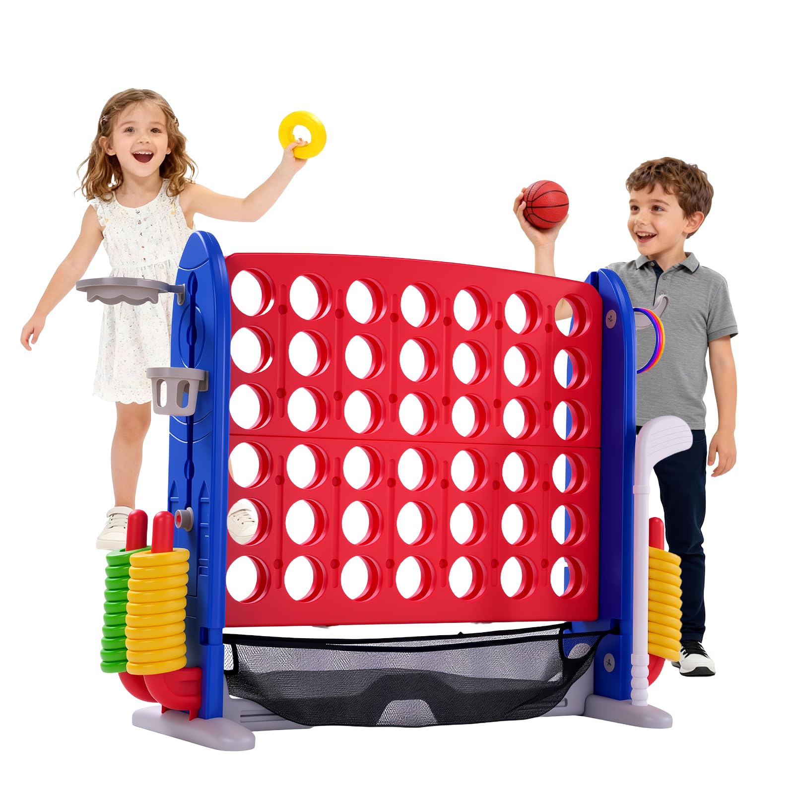 IDEALHOUSE Jeu géant 4-en-ligne portable – Plateau réglable en hauteur – Glissière rapide – 42 anneaux – Pour enfants et adultes, intérieur/extensionérieur, fêtes, famille – Compatible Quatre en ligne