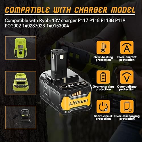 Miniatura 5 de FERRYBOAT Batería de repuesto P108 para Ryobi 18 V, iones de litio recargable ONE + 7.0 Ah P103 P104 P105 P107 P102 P109 P190 P191 P122, paquete de 4