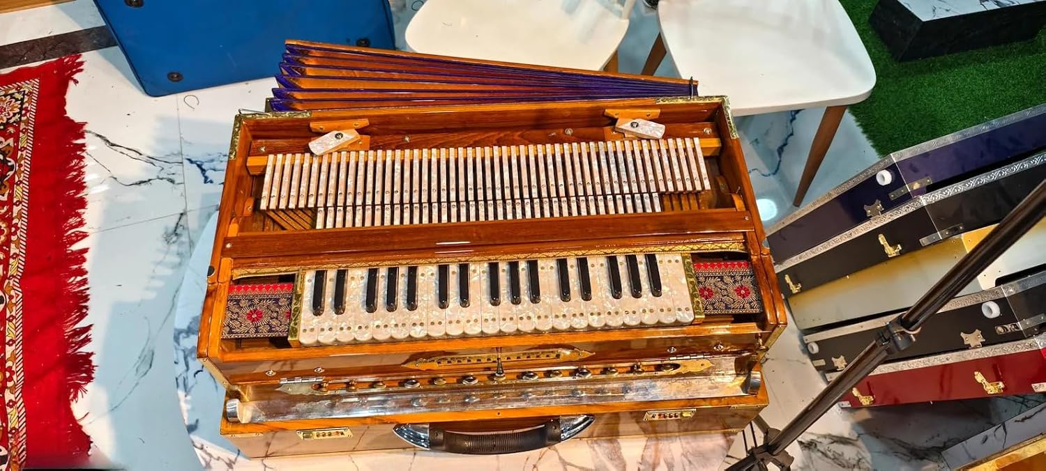 NamasteHimalayas Limited 4- Reed 13-Scale Professional Harmonium natural wooden glossy finish Premium Quality Best for Kirtan, Bhajan, Meditation, Sound Healing Therapy