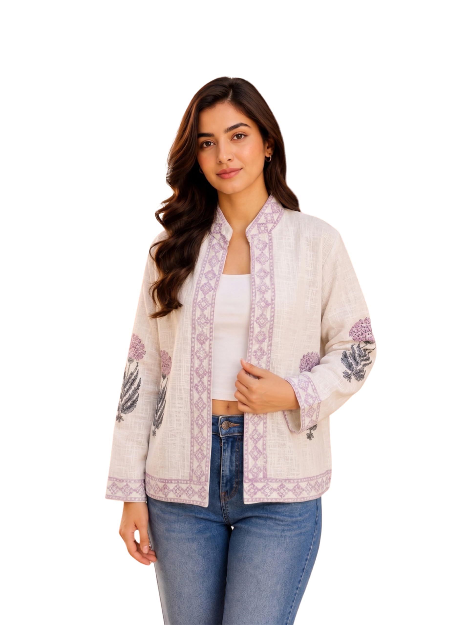 ravaiyaa - attitude is everything Women Block Print Handloom Cotton Open Front Standard Length Jacket Coat Blazer Waistcoat-picture-34