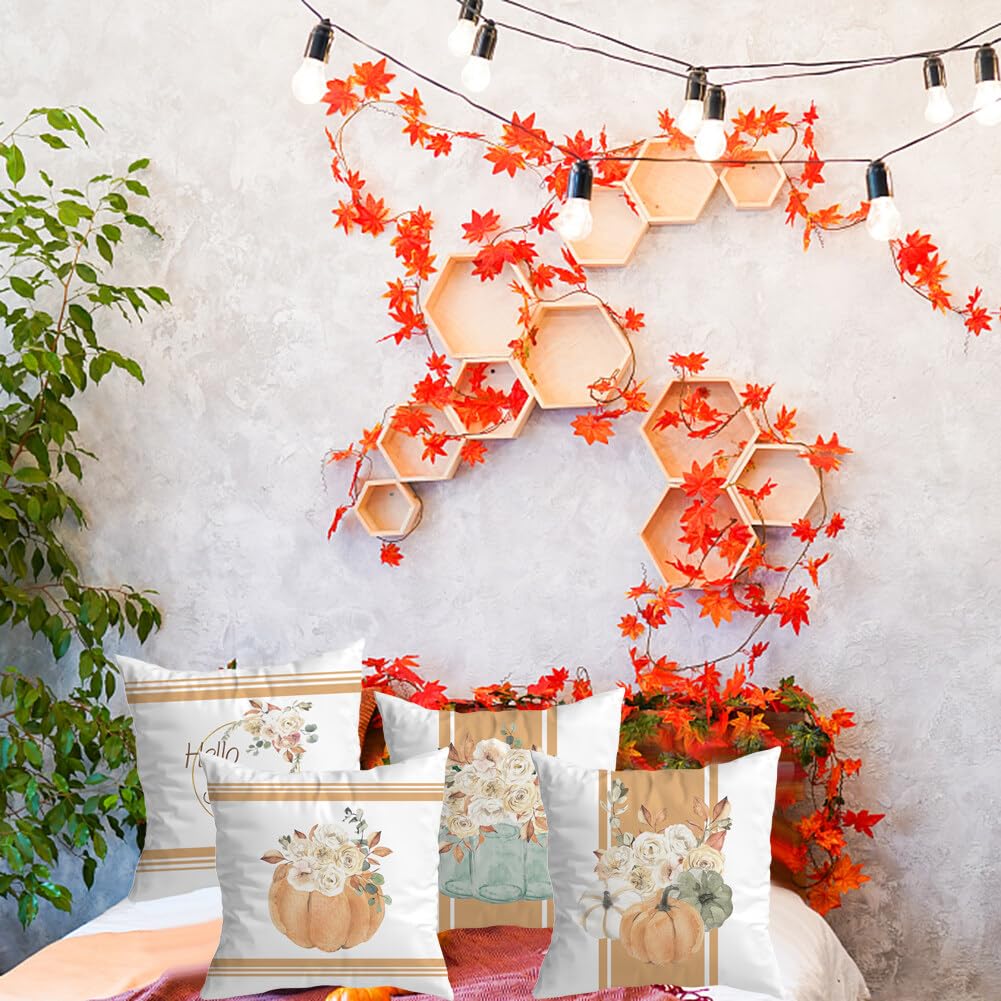 TAJWE Federe Cuscini Autunnali – 45x45 Cm Con Foglie D'Acero – 2 Pezzi Senza Imbottitura