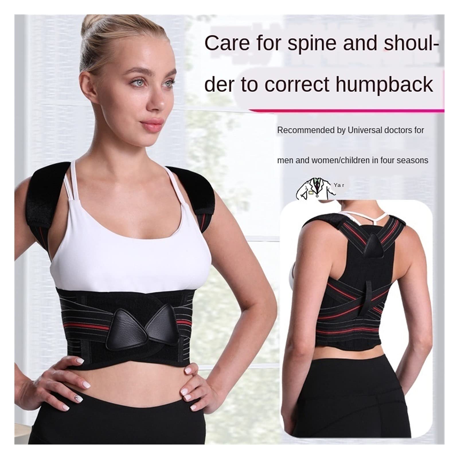 DSMYYXGS Corrector De Postura Mujeres Soporte para La Columna Vertebral Y La Espalda Que Proporciona Alivio del Dolor para El Cuello La Espalda Los Hombros Negro Ajustable