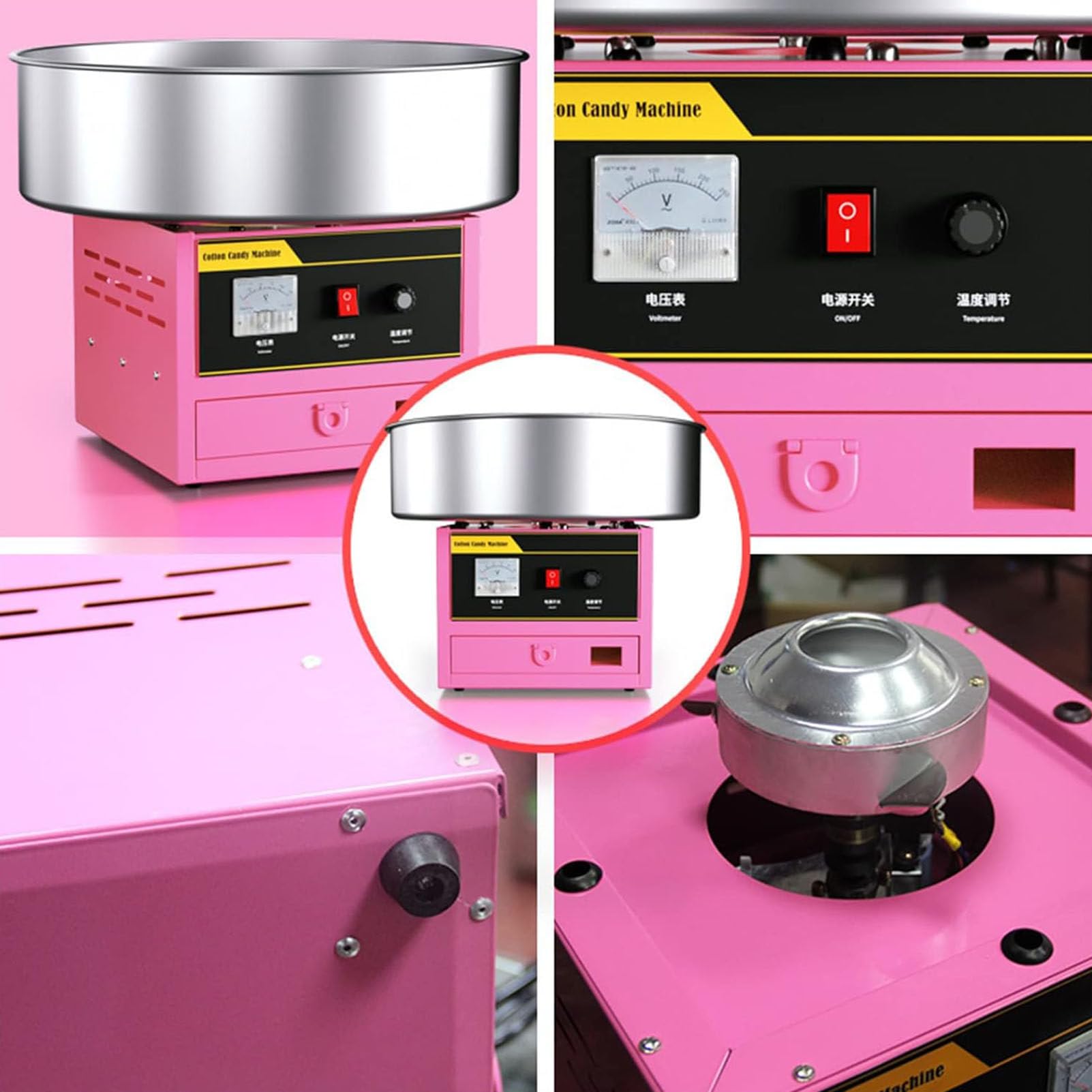 RayGenius MáQuina De AlgodóN De AzúCar EléCtrica 980w MáQuina De AlgodóN De AzúCar para NiñOs, para La Familia Y Diversas Fiestas (Rosa)