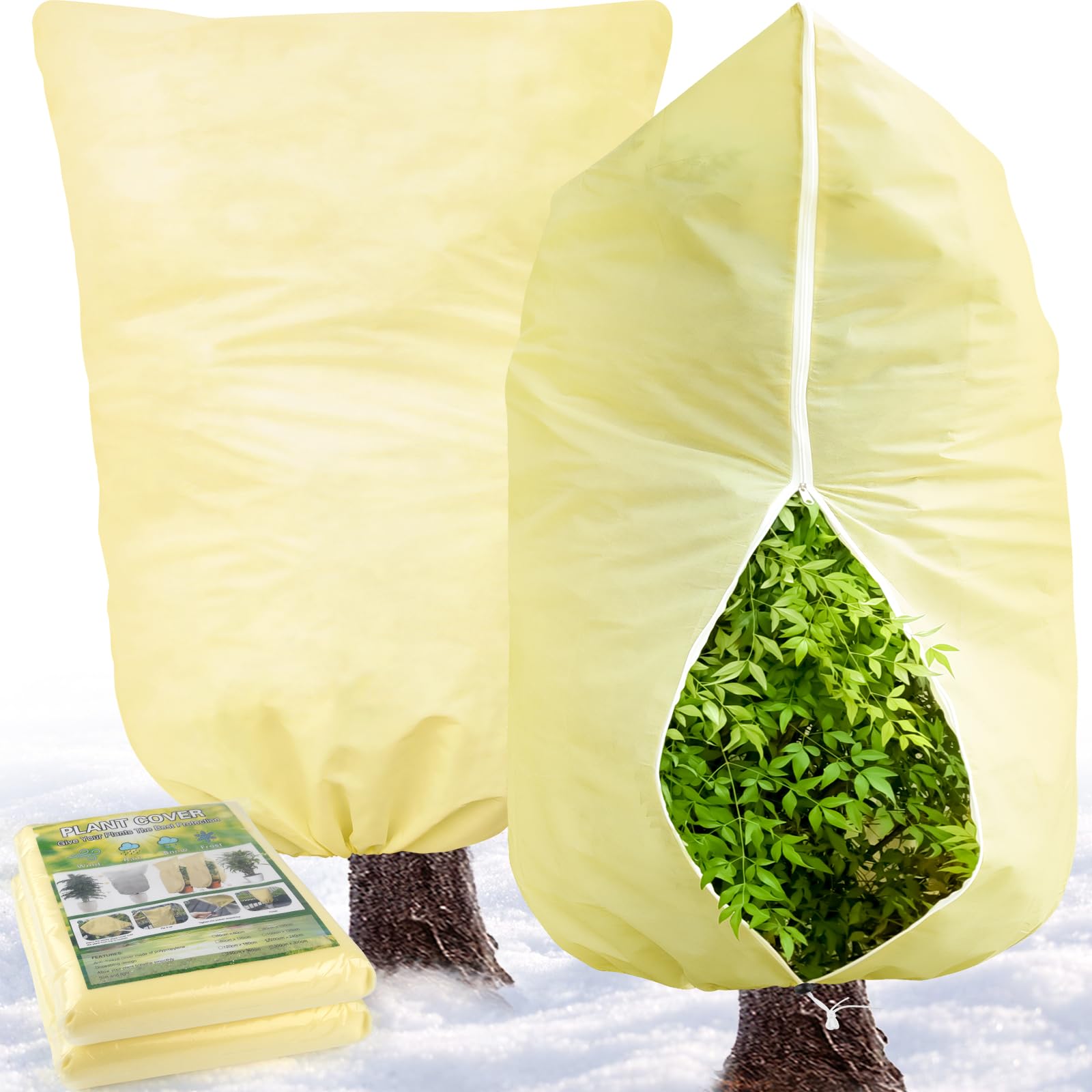 Confezione da 2 coperture per piante per l'inverno, 200 x 240 cm, coperture per arbusti per l'inverno, protezione dal gelo, protezione dal gelo dal freddo, con coulisse con cerniera (80 g/m²)