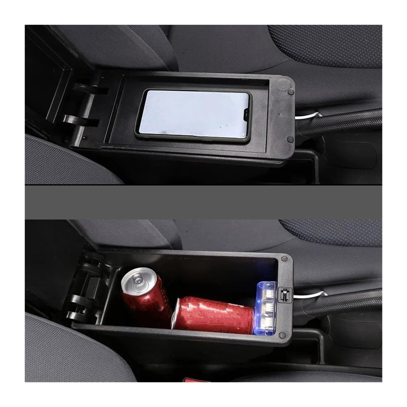 Bracciolo Centrale Per Fiat Per Panda II 2 Bracciolo Centrale Poggiagomiti Console Accessori Di Modifica Con Portabicchieri E Porta USB Poggia Braccio(A-Black red line)