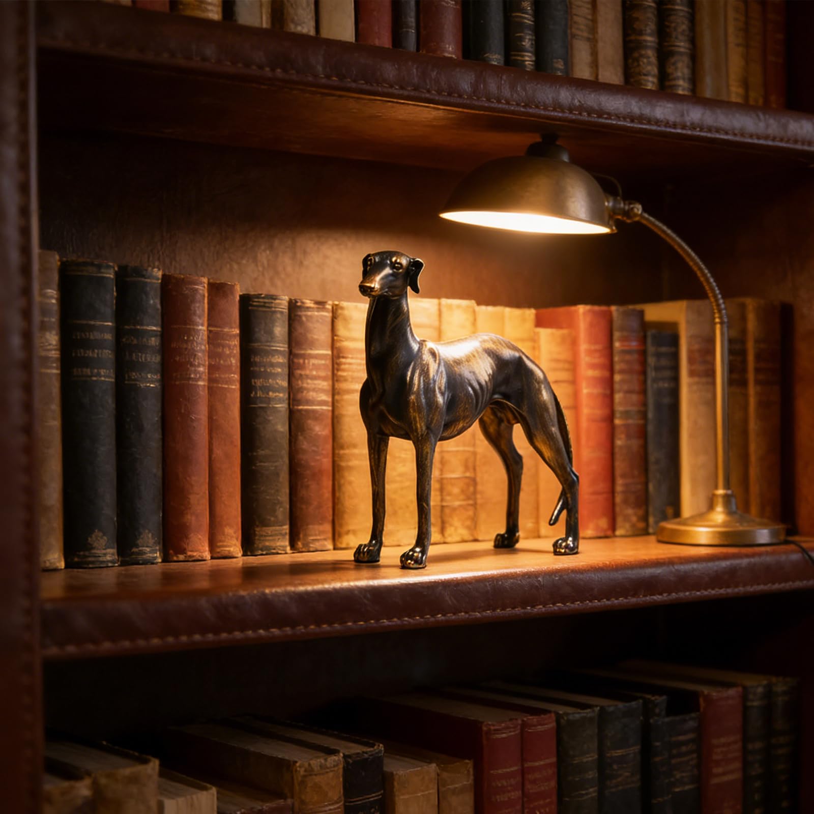 SHENGTIAN Statua di Whippet in Resina, Finitura Bronzo Antico, Figura Decorativa per Casa e Ufficio, Regalo per Amanti dei Cani