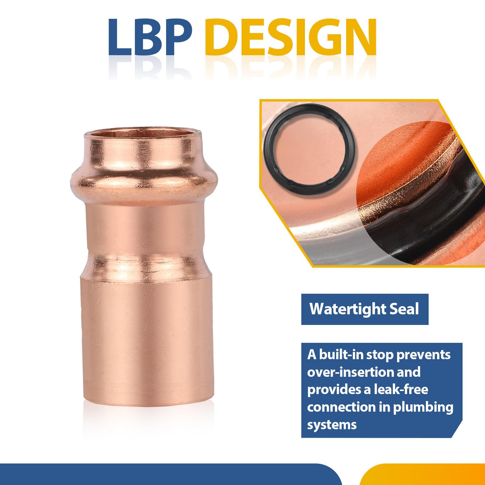 Paquete de 40 reductores de buje de Cobre prensado GUOFIS de 2" FTG x 1-1/2", buje de Cobre prensado para plomería, transición de tamaño de tubería en Sistemas de Agua y HVAC.