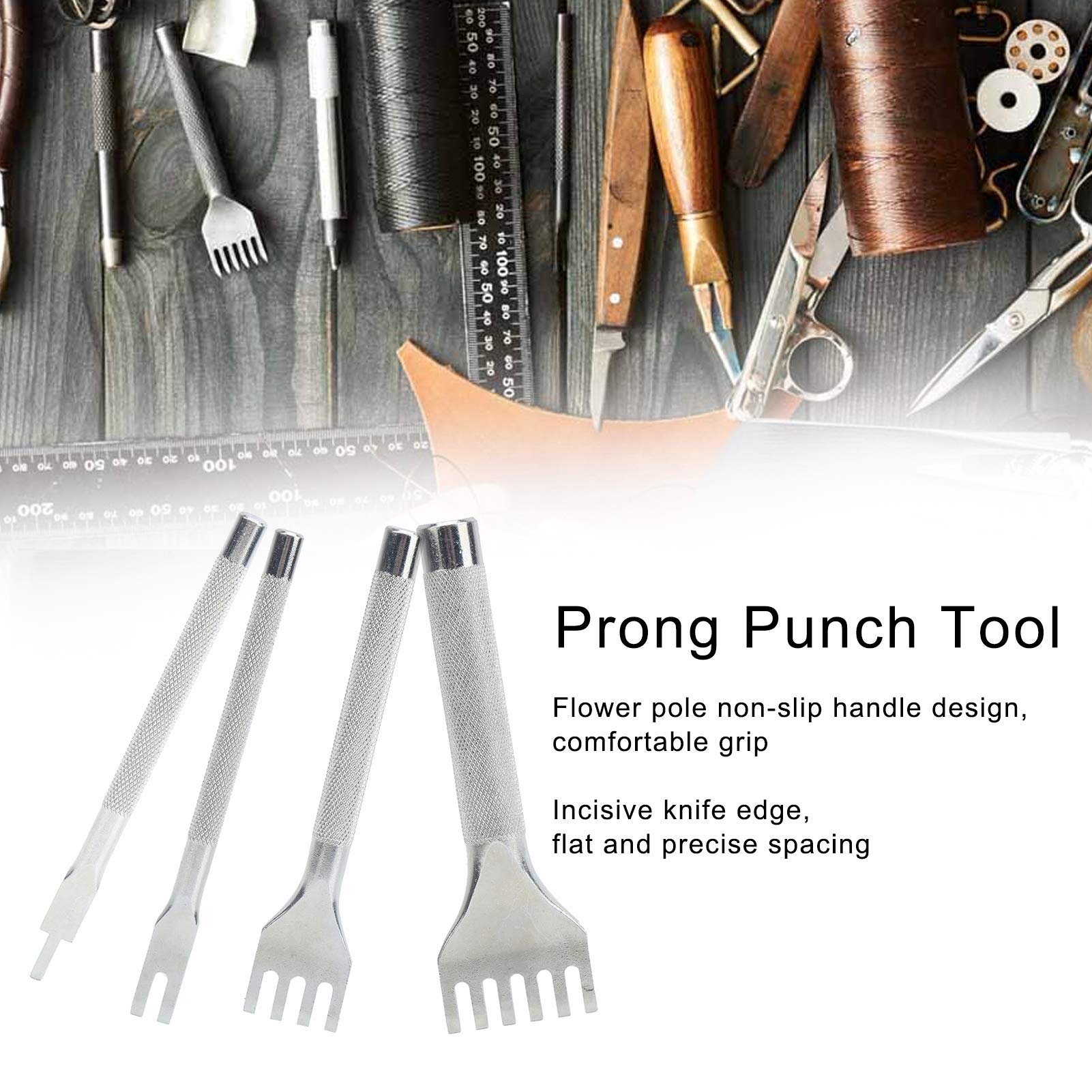 JONMON Set Di 3 Punzoni Per Pelle Da 5 Mm - 2/4/6 Denti, Foro 1 Mm - Scalpello Per Cuciture E Allacciatura Fai Da Te
