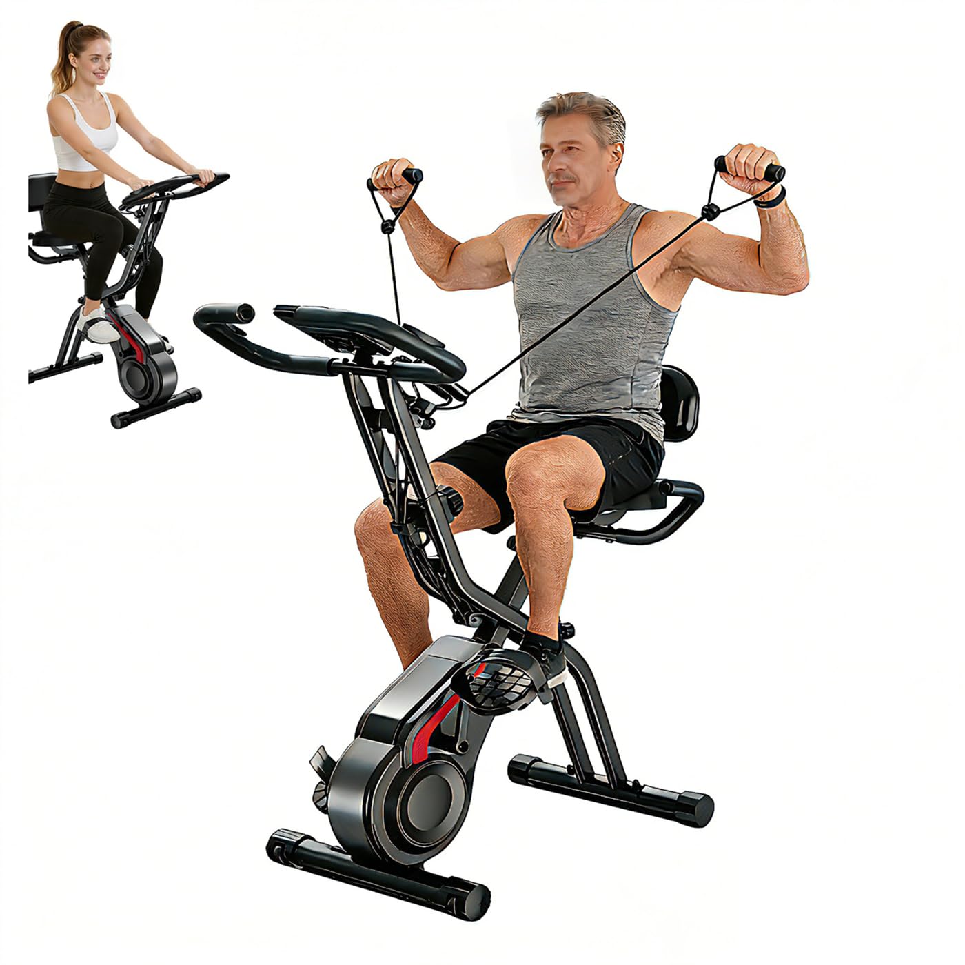 SUIUOI Bicicleta estática plegable con respaldo para casa