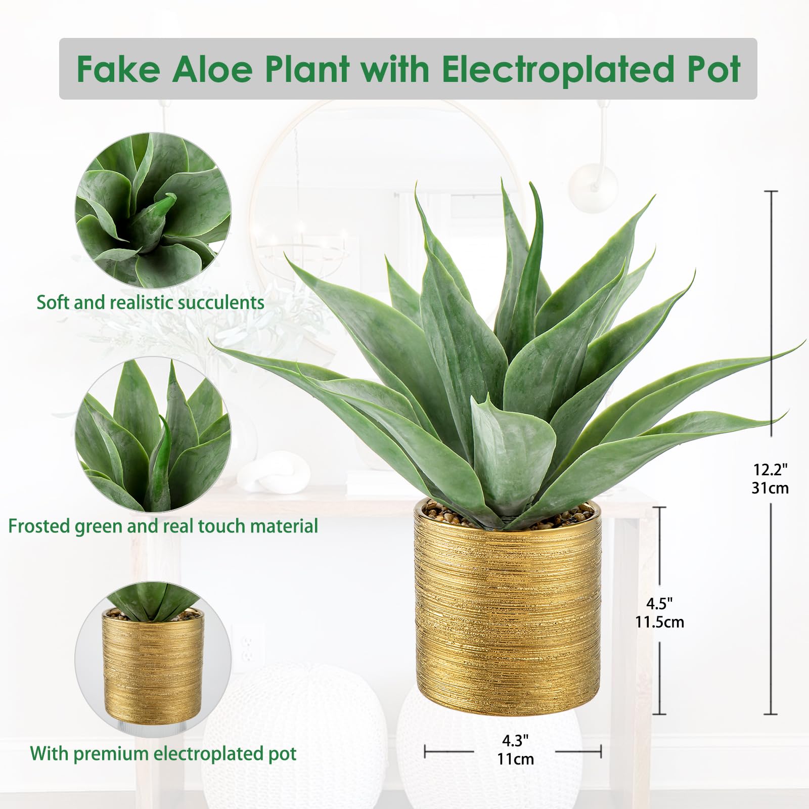 Hollyone 13" Artificial Aloe Fake Potted Plant - Image 2