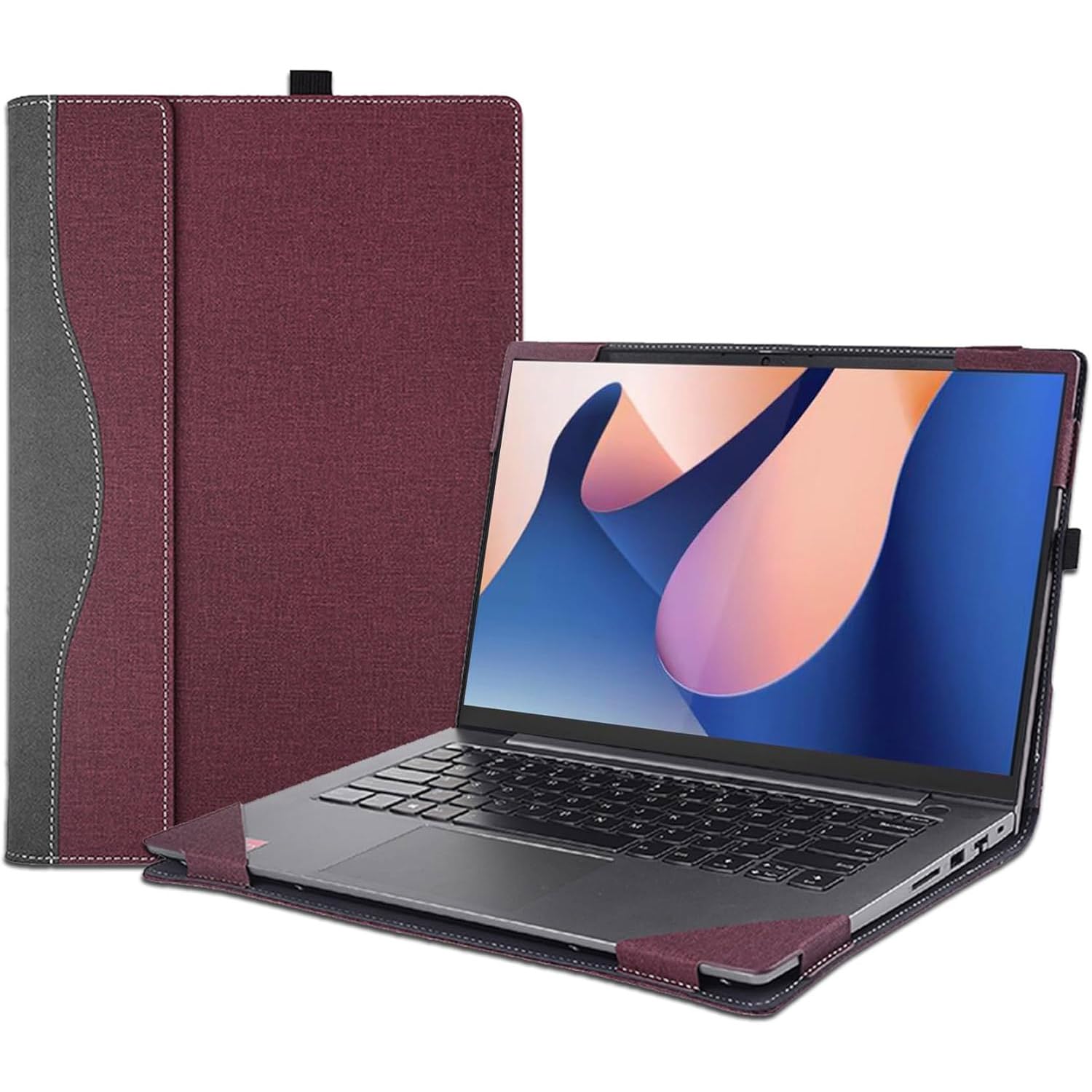 Pokrowiec na laptop 40.6 cm Lenovo IdeaPad Flex 5 16ABR8 16ALC7 16IAU7 16IRU8, 2 w 1 PU skórzany pokrowiec na notebooka, zdejmowana torba ochronna z uchwytem na długopis (bordowy)