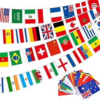 Comprar 100 Países Banderas del Mundo, Banderines de Países Diferentes de 14 x 21 cm, Guirnalda Banderas del Mundo para Bar, Fiesta, Eventos Internacionales y Celebración Decoraciones (30 Metros)