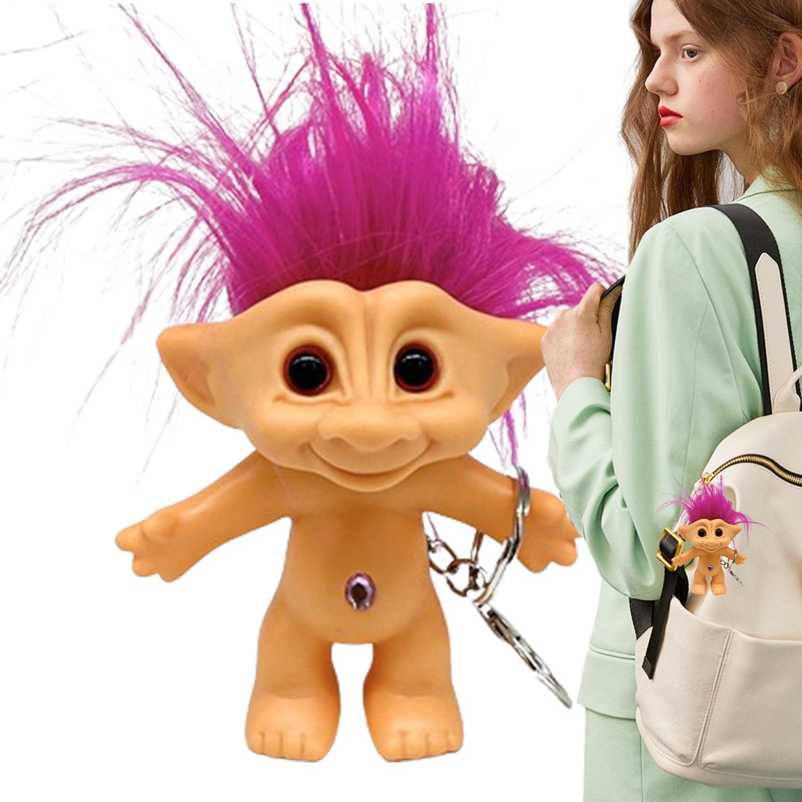 Durable Troll Doll Keychain - Cute Troll Doll Figurine with Crazy