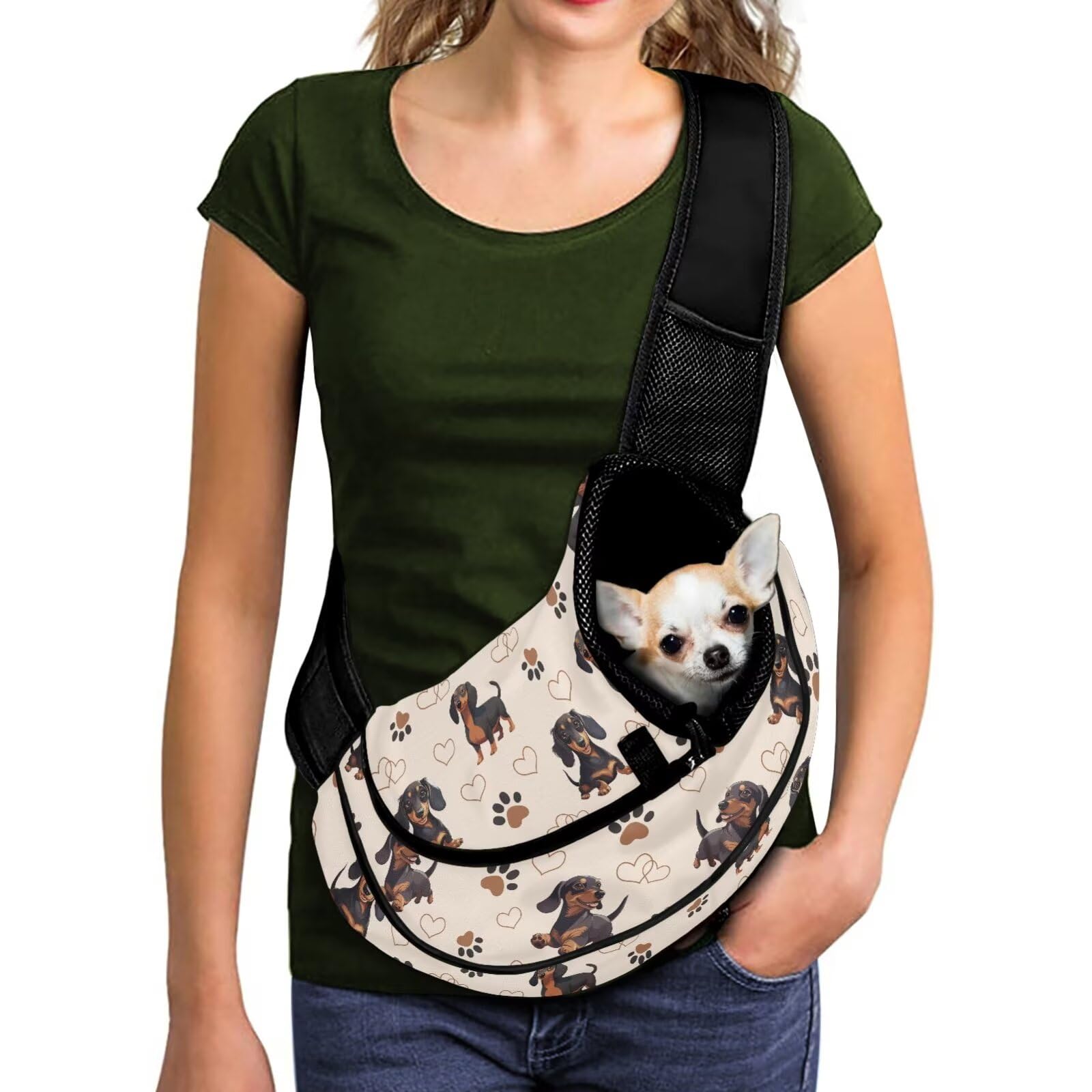 COEQINE Large Dog Backpack Carrier Bag for Small Dogs Hands-Free Puppy Carrying Purse Pouch with Adjustable Straps Drawsting Hook Soft Breathable Mesh for Travel Outdoor