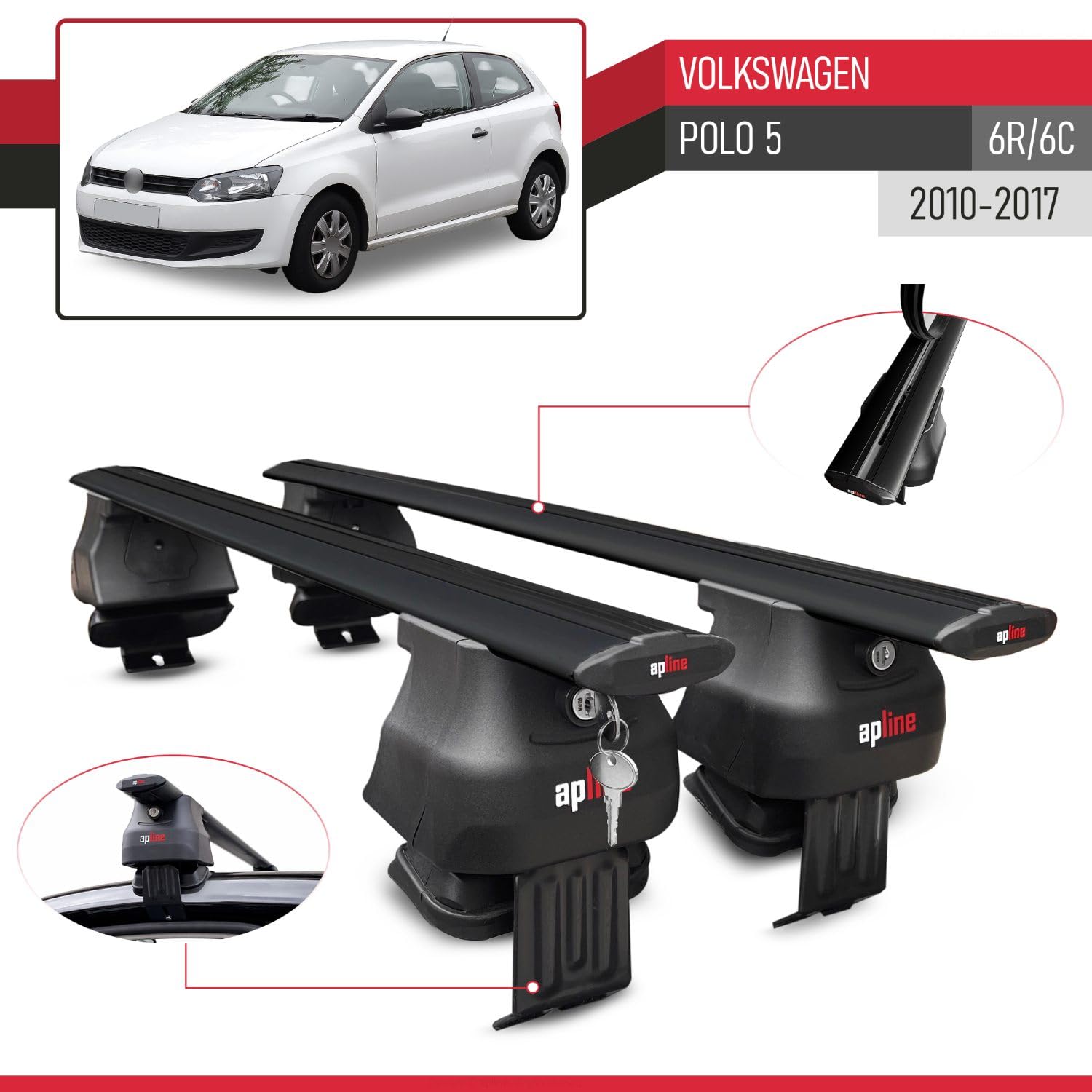 Compatibile con Volkswagen Polo 5 (6R) 2010-2017 ACE-4 Barre Tetto Portapacchi Auto Barre Portatutto Nero Alluminio 2 Barre