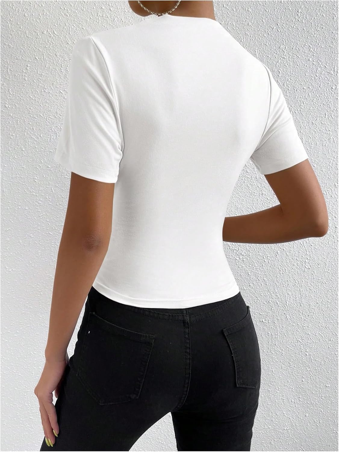 SweatyRocks Women's Ruched Mock Neck T Shirt Short Sleeve Fitted Summer Basic Tops - Image 2