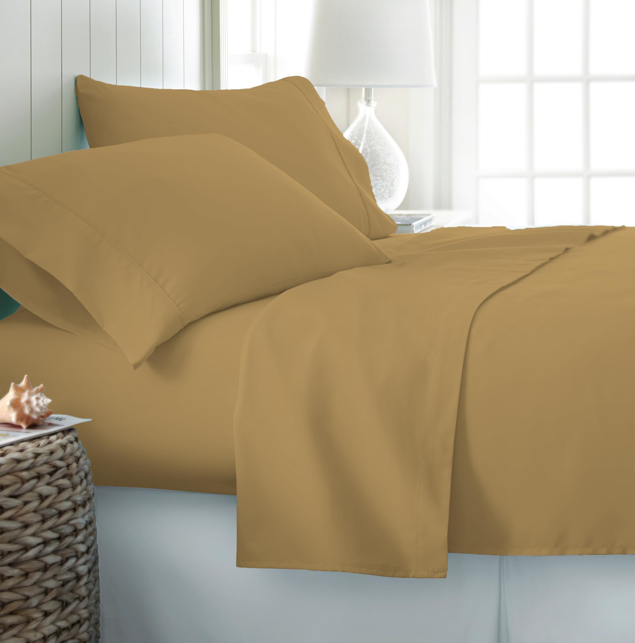 100% Cotton 3 PCs Bedsheet- Single Bed Sheet Set- Premium Satin Finish 400 Thread Count Flat Sheet Set- Durable, Breathable, Luxury Feel, Hotel Style Set- Taupe Solid