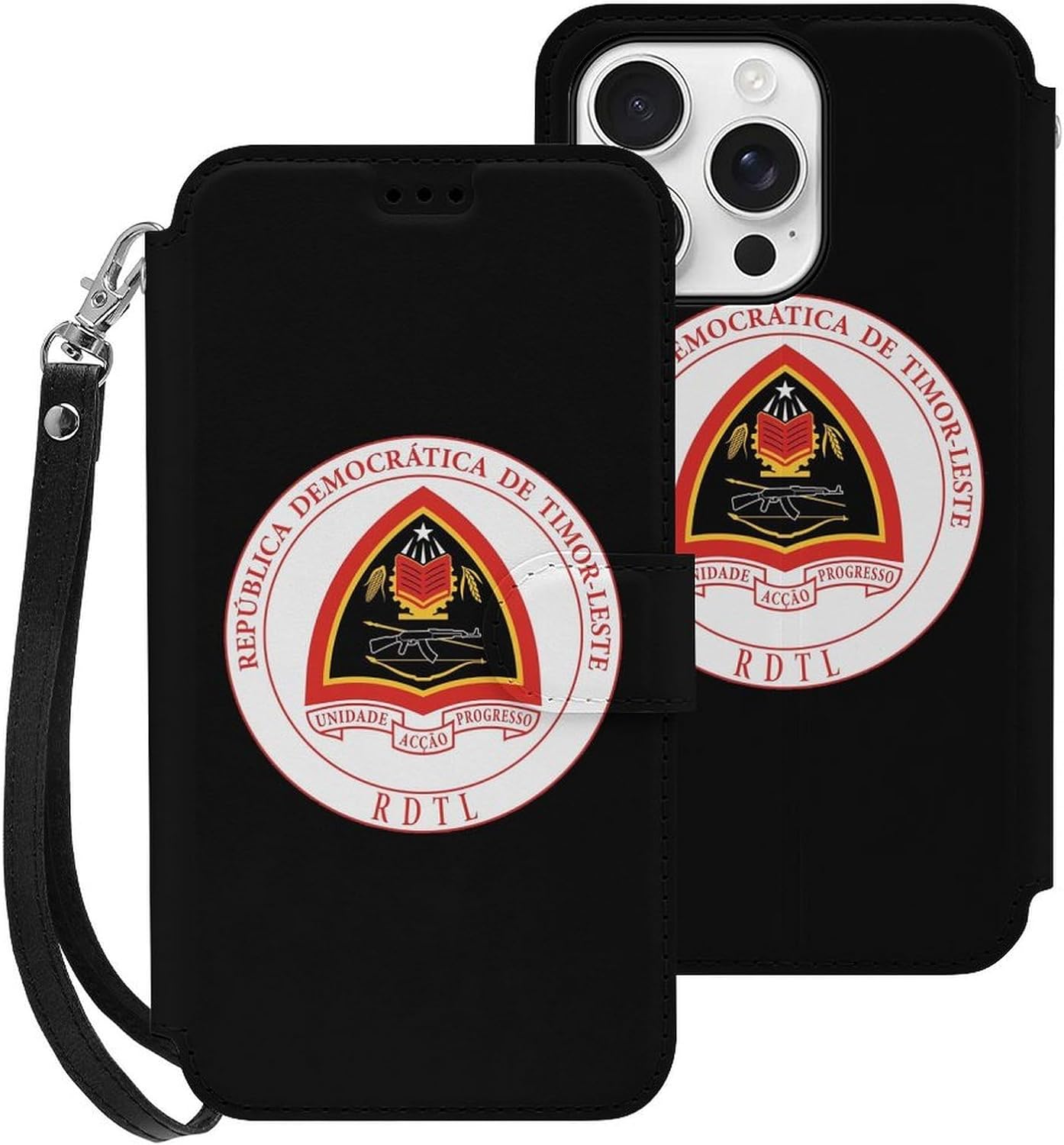 National Emblem of East Timor Compatible with iPhone 16/16 Plus/16 Pro/16 Pro Max/16 E Case Phone Wallet Card Holder Flip Cover with Wrist Strap
