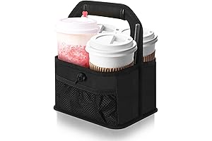 4 Cup Drink Carrier for Delivery with Organizer for Utensils